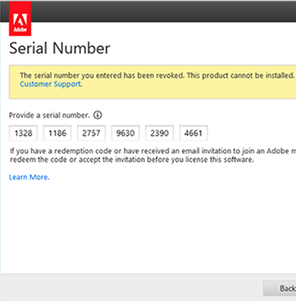Adobe Lost Serial Number